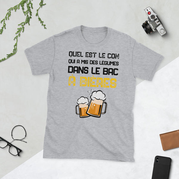 T-shirt humoristique "Quel est le con qui a mis des légumes dans le bac à bières" ? - Awaï Store